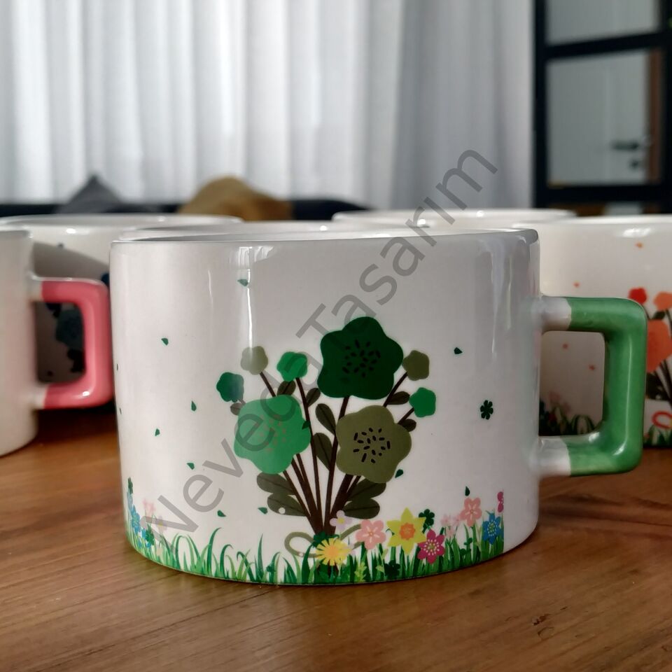 Çiçekli kupa Yeşil