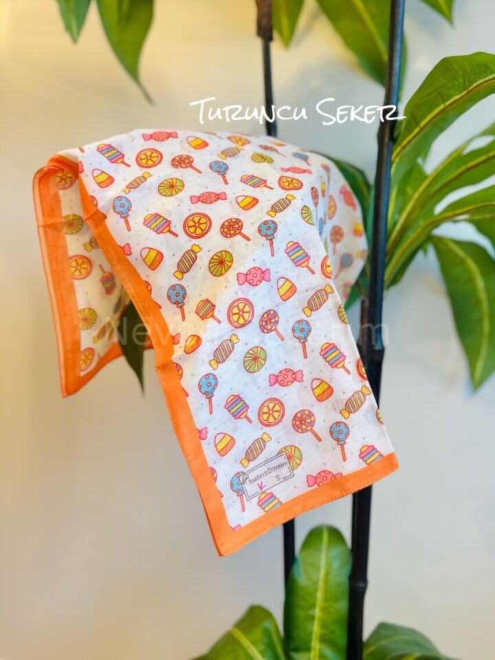 Çocuk Eşarp - Turuncu Şeker Desenli