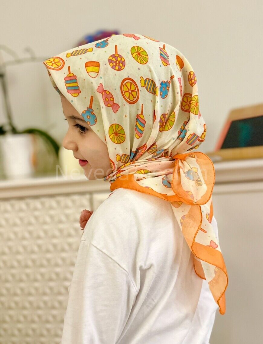 Çocuk Eşarp - Turuncu Şeker Desenli