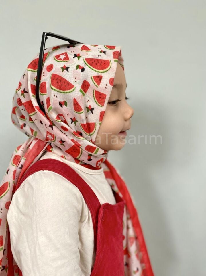 Çocuk Başörtü - Karpuz Desenli