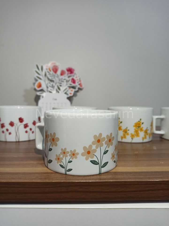 Çiçek Desenli Nescafe Fincanı - Altılı Model 1