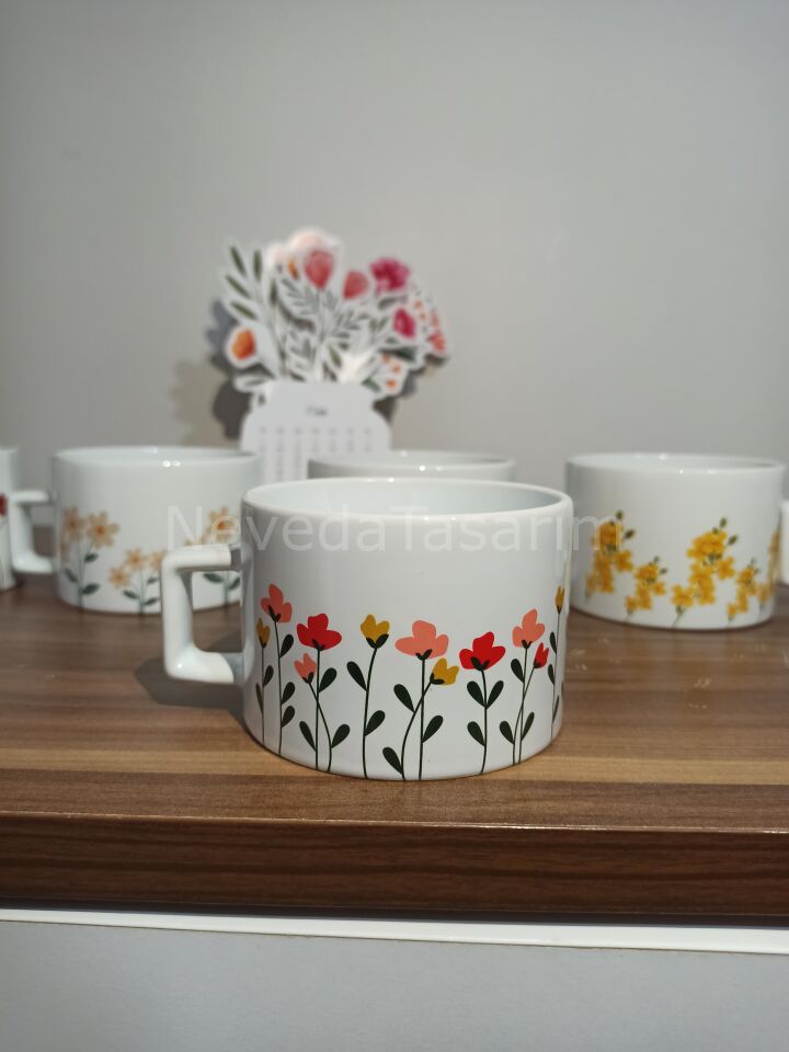 Çiçek Desenli Nescafe Fincanı - Altılı Model 2