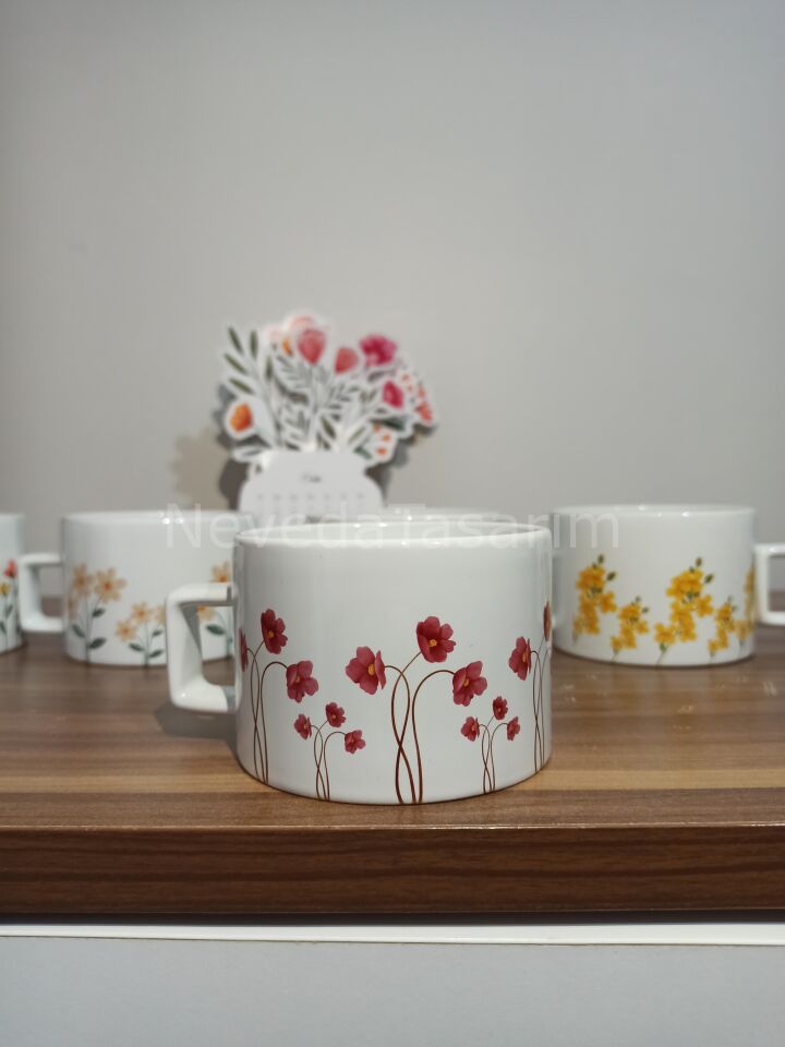 Çiçek Desenli Nescafe Fincanı - Altılı Model 3