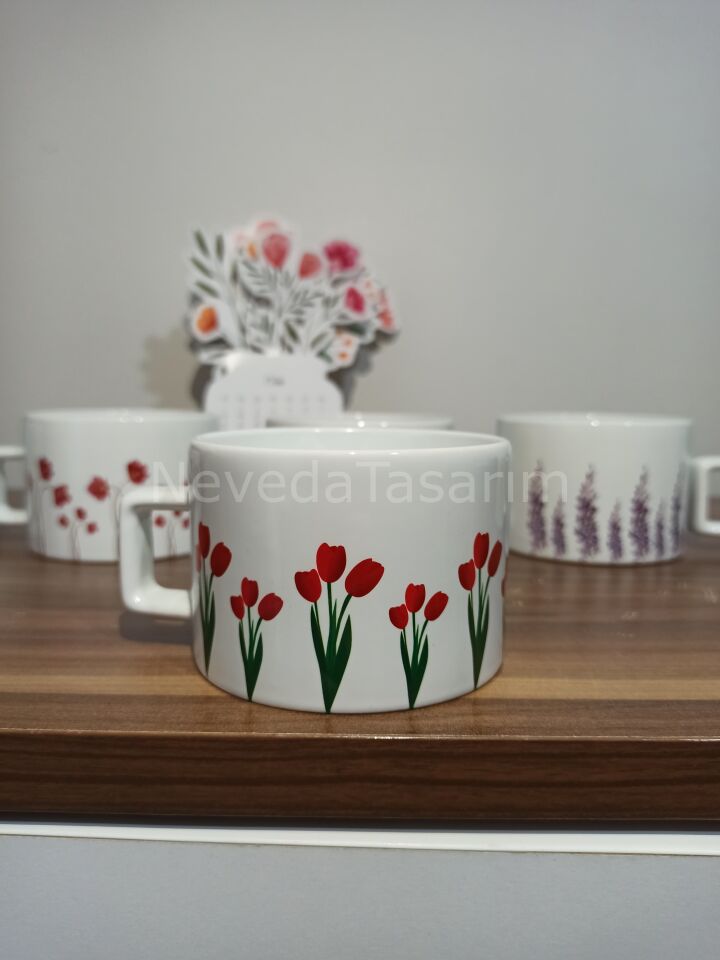 Çiçek Desenli Nescafe Fincanı - Altılı Model 6