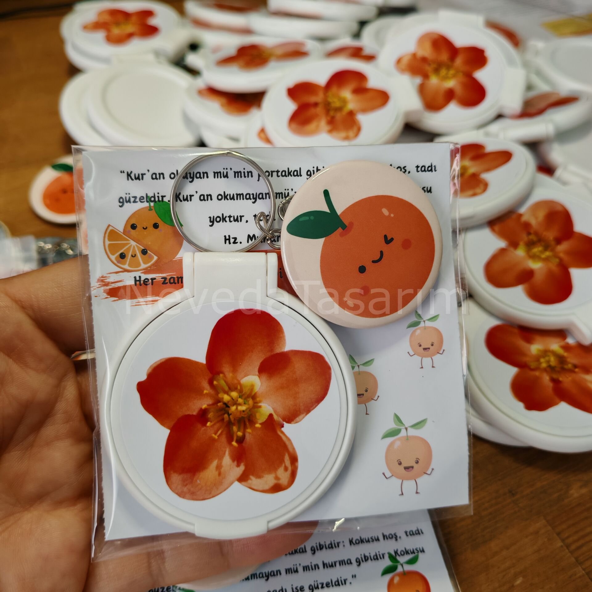 Portakal Temalı Kartlı Ayna ve Anahtarlık