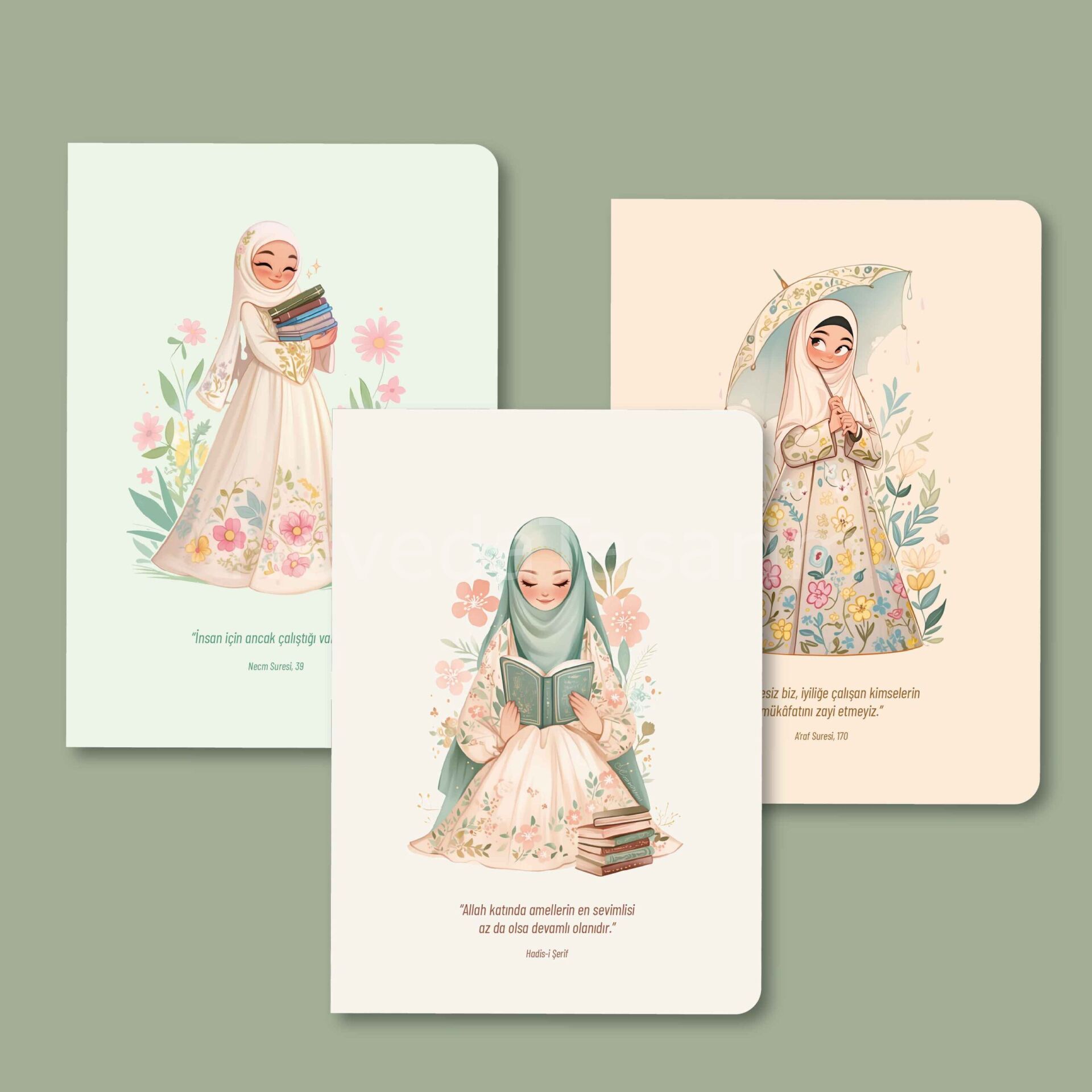 Zarif Çiçekli Kızlar – 3’lü Mininote Defter