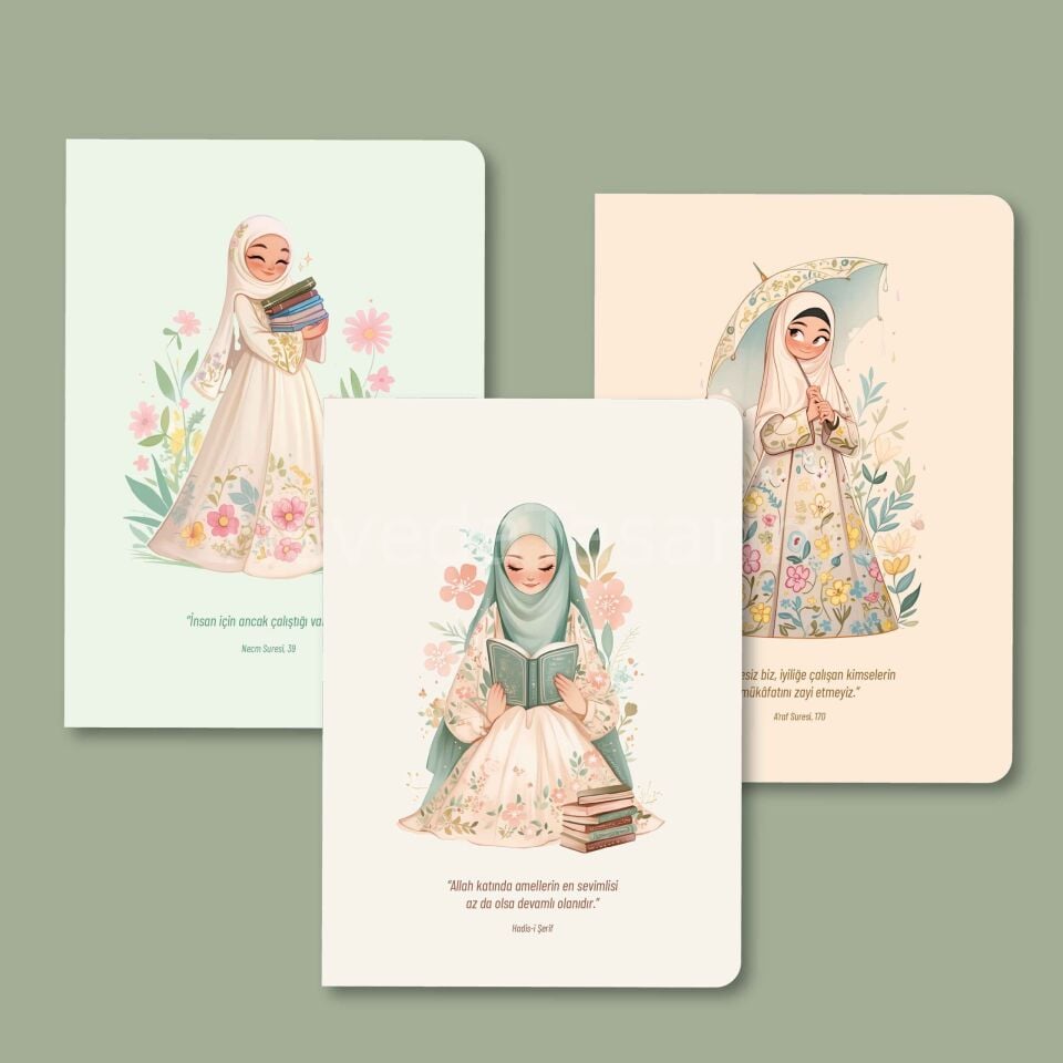 Zarif Çiçekli Kızlar – 3’lü Mininote Defter